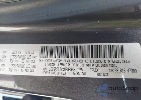 2019 Ram 1500 Rebel 4X4 5'7 Box из США, поврежденный, VIN 1C6SRFLT2KN899853